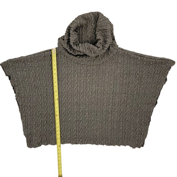 Dylan Boho Chunky Cable Knit Turtleneck Sweater Poncho Shrug Cape Hooded Gray - Picture 11 of 15